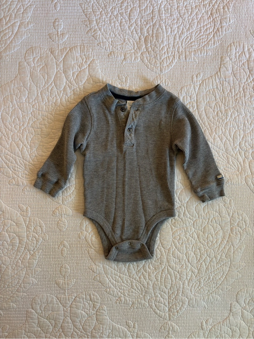Vintage Grey Long-Sleeve Waffle Knit Baby One-Piece